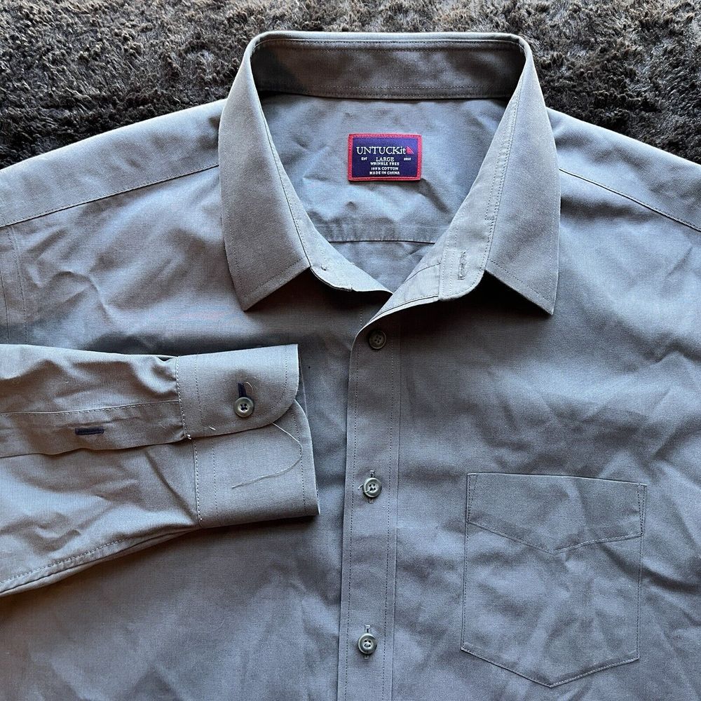 UNTUCKit Long Sleeve Button Up Cotton Shirt Men's Size L Gray